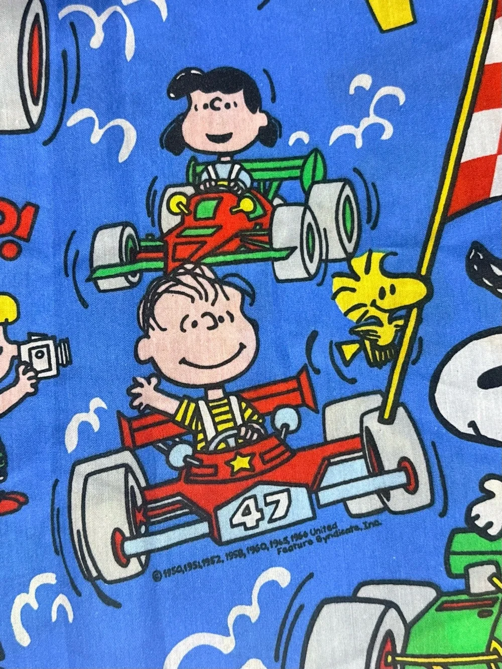 jcpenney vintage 1966 Blue Peanuts Snoopy Racing Kids Pajama Top
